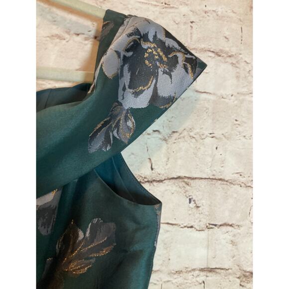 Eliza J Dress Womens 12 Petite‎ Forest Green Floral Gold Glitter Belted Party - Picture 9 of 16